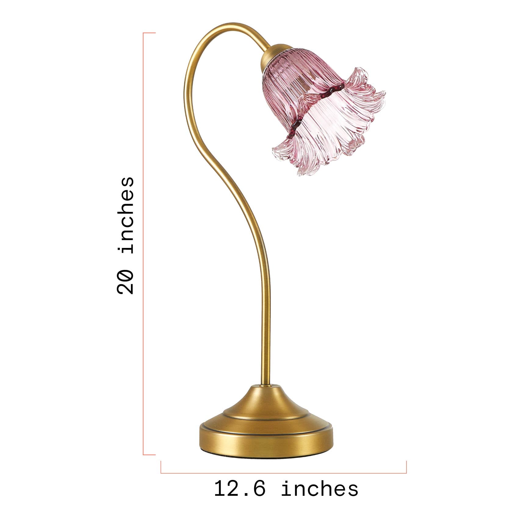 Beautiful Vintage-Style Rose Pink Flower Glass Desk Lamp by Drew Barrymore, 20" H