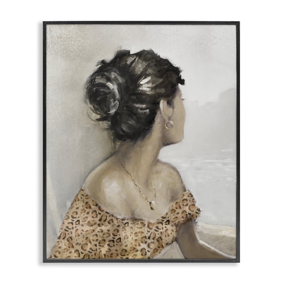 Stupell Industries Woman Looking Away Portrait Portrait Painting Black Framed Art Print Wall Art, 11 x 14