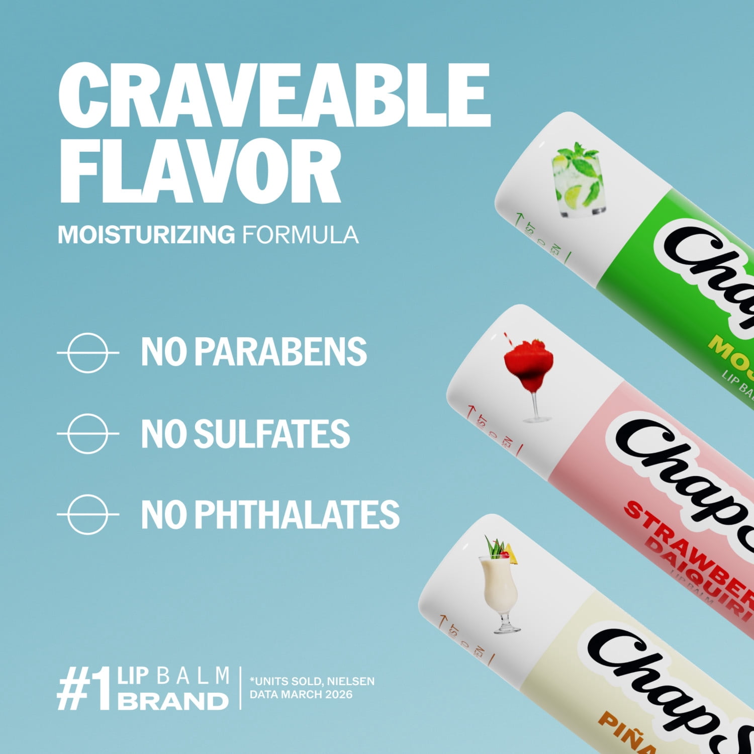 ChapStick Mocktail Lip Balm Tubes, Strawberry Daiquiri, Mojito, Pina Colada Flavors, 0.15 oz, 3 Pack