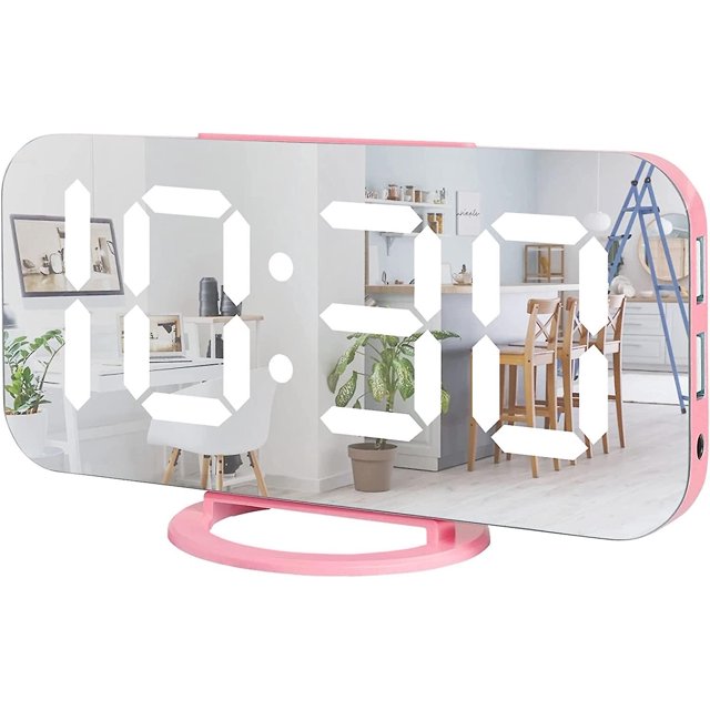 Reloj despertador digital, pantalla de espejo LED grande, 2 puertos de carga USB, brillo ajustable automáticamente, hermoso reloj moderno en dormitorio y oficina,