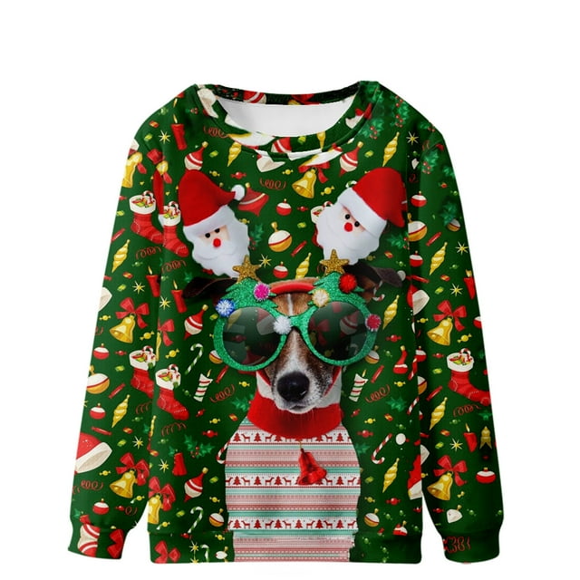 CEHVOM Chandail de Noël Décontracté pour Hommes, Impression 3D, Manches Longues, Col Rond, Chandail, Chemise, Blouses, en Solde
