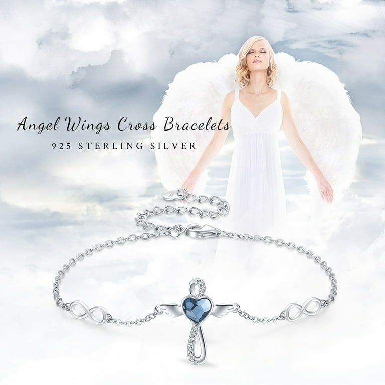 Midir&Etain Angel Wings Cross Bracelet Anklet for Women 925