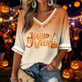 thumbnail image 2 of DORKASM Womens Halloween T Shirt Short Sleeve V Neck Ghost Skeleton Graphic Tee 2026 Skull Pumpkin Trendy T Shirt Cute Funny Print Casual Tops Beige S, 2 of 5