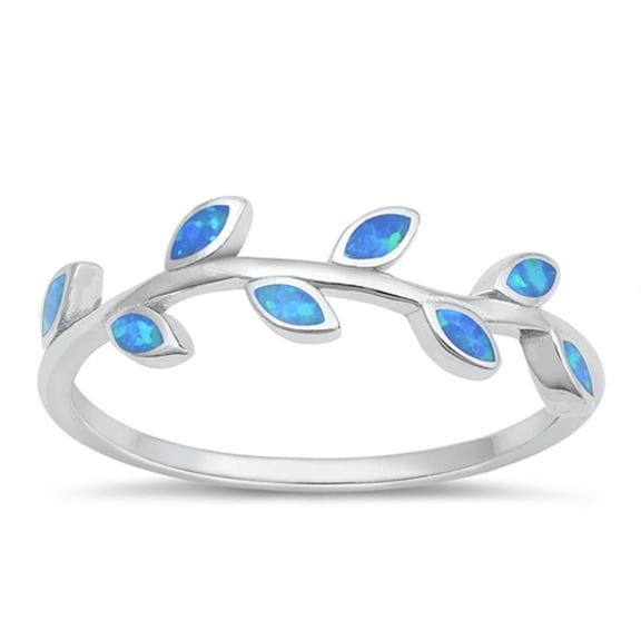 CHOOSE YOUR COLOR Blue Simulated Opal Ring .925 Sterling Silver Leaf Band CZ Female Size 10