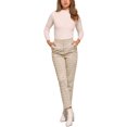 thumbnail image 2 of Pantalones de tartán de mujer Inspire Chic, elásticos, de cintura alta, rectos y largos, talla S, color caqui, 2 of 5