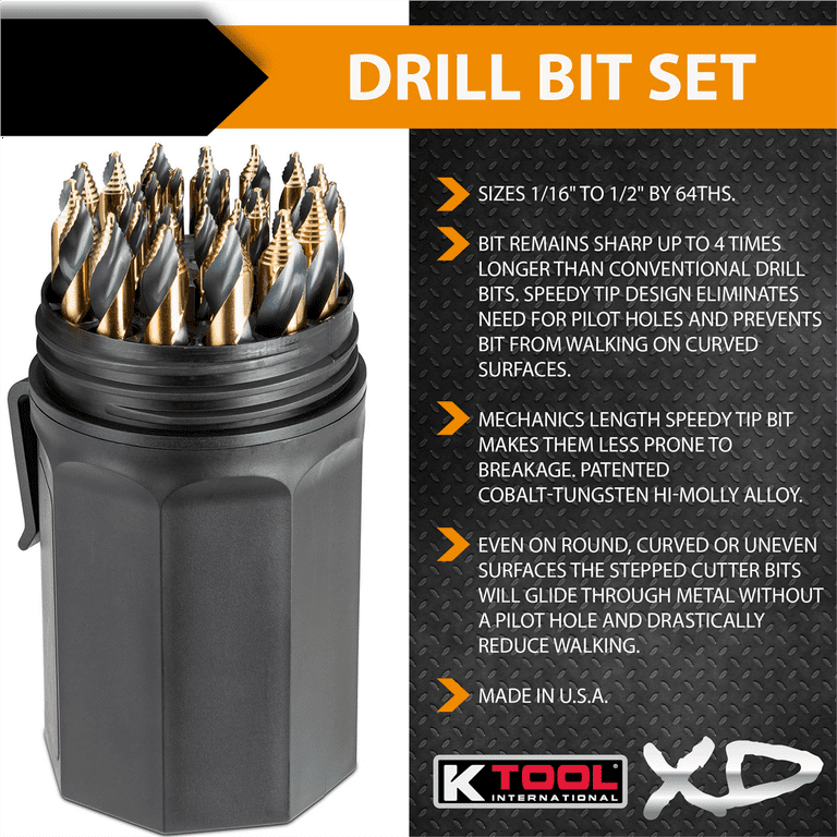 K Tool XD3106 Speedy Tip Cobalt Tungsten Drill Bit Set 1/16 to 1/2