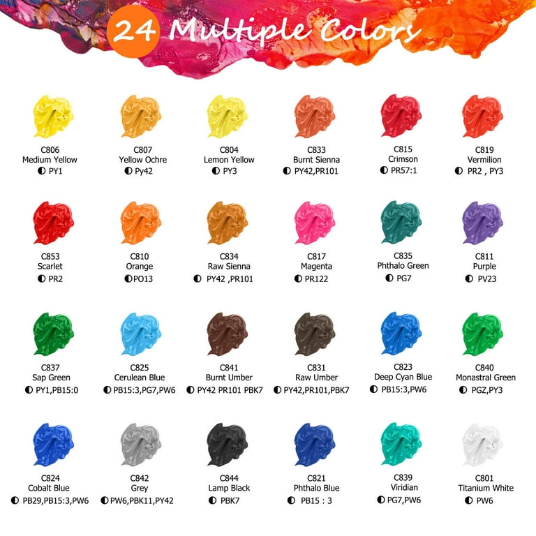  Caliart Iridescent Acrylic Paint with 12 Brushes, 24 Colors  (59ml, 2oz) Art Craft Paints for Artists Students Kids Beginners, Halloween  Decorations Canvas Ceramic Wood Rock Painting Kit : Arts, Crafts & Sewing