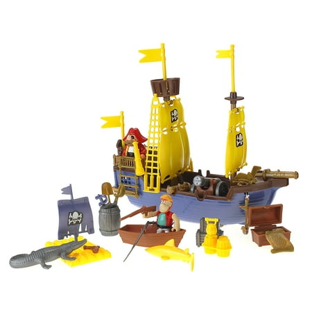 Toy Pirate Ship Playset w/ Ship, Pirates, Cannons, Treasure, Weapons &