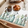 thumbnail image 3 of Teal Eucalyptus Leaves Placemats Set of 6 Watercolor Vase Birds Place Mats Indoor Wipeable Table Mats Washable Cloth Dining Table Placemats for Kitchen Holiday Party Home Decor 13x19 Inch, 3 of 9