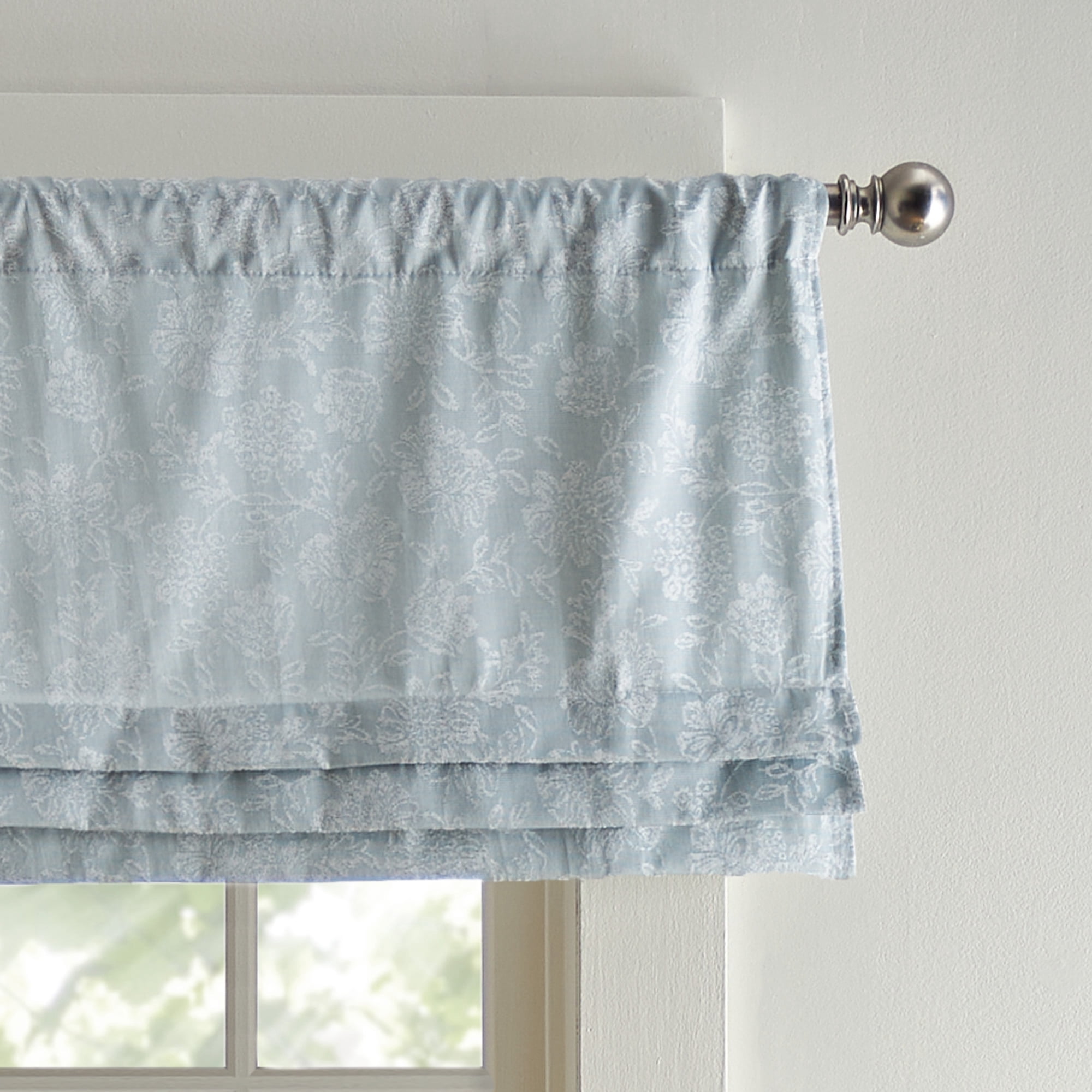 Martha Stewart Cottage Floral Jacquard, Light Blue, Valance, Room Darkening, Indoor, 1 Piece, Adult, 50" x 18"