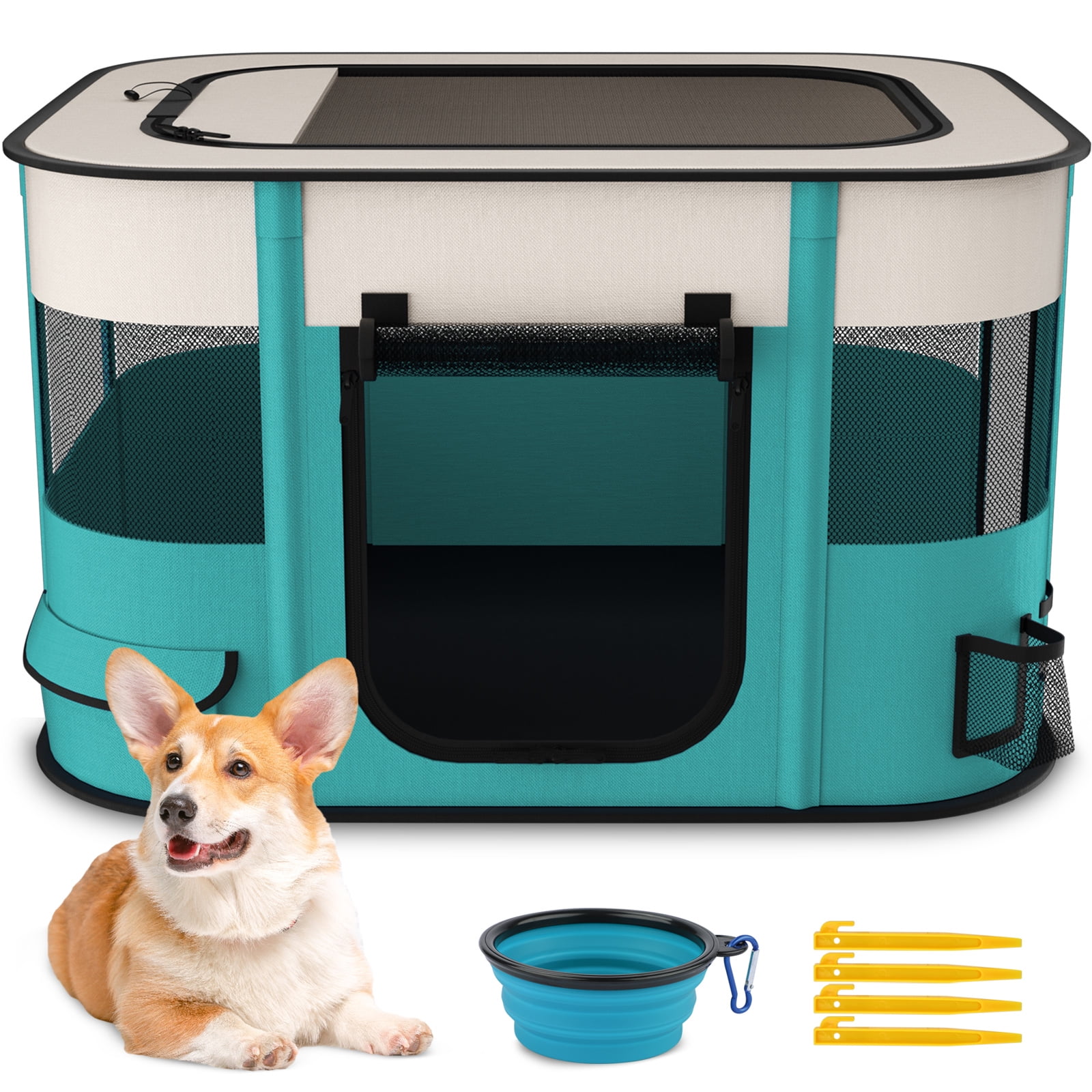BEBANG Pet Playpen Foldable Portable Dog Cat Playpens Exercise Kennel Tent Removable Shade Cover Indoor Outdoor Travel Camping Use