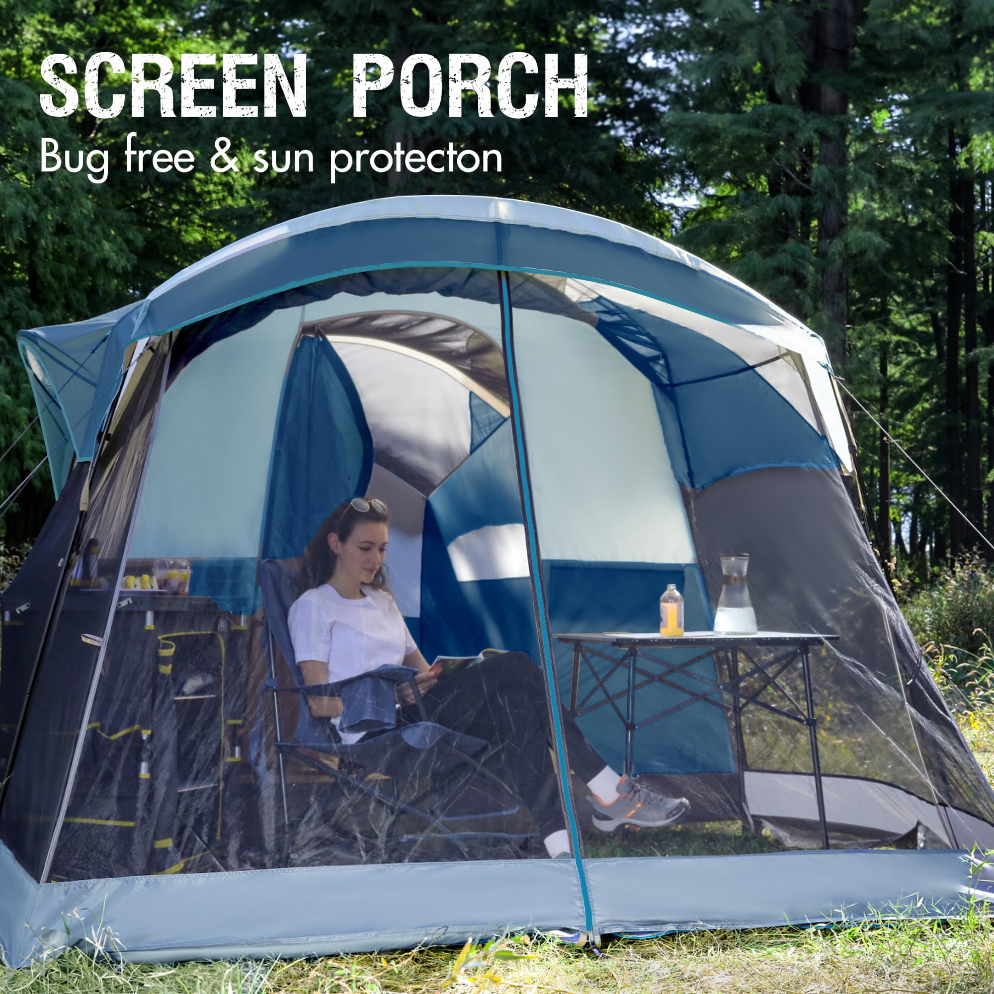PORTAL Family Camping Tent for 6/8/10 People with Screen Room Water Resistant Rainfly Ideal for Outdoor Camping Parties