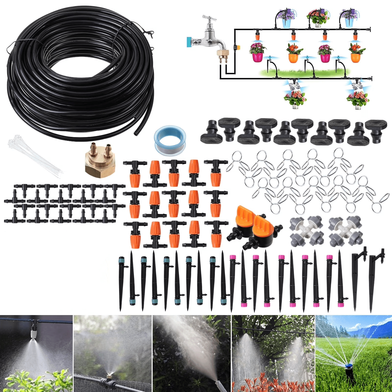 BSHAPPLUS® Garden Irrigation System,139 Pack+164ft Tubing Hose Drip Irrigation Kit,Automatic Irrigation Set with Adjustable Nozzles Drippers,Saving Water for Garden Greenhouse Patio Lawn