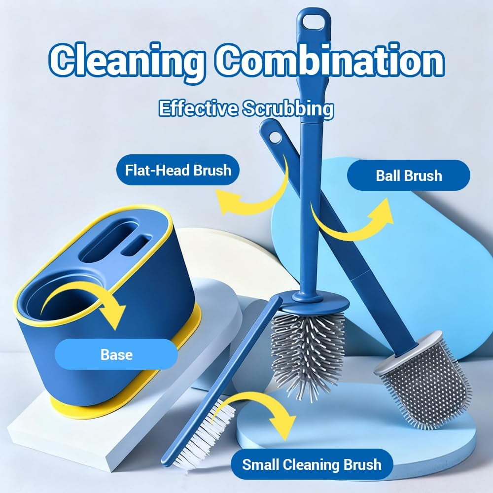 ABPETE Toilet Brush Set, Bathroom Accessories, Toilet Bowl Cleaners, Deep Cleansing Multifunctional Hanging Toilet Brush Set for Bathroom(Bule)