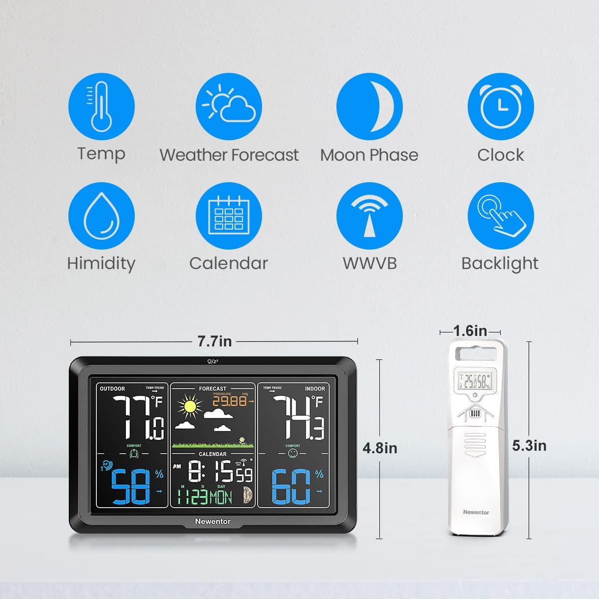 Newentor® Home Weather Station Q8 - Wireless Atomic All-In-1