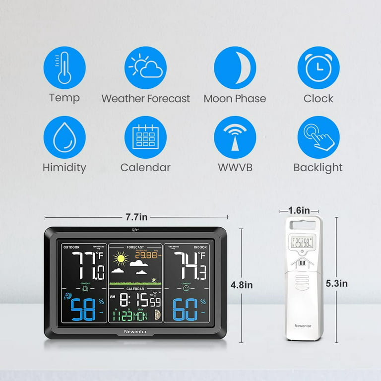 Wireless Color Weather Station Indoor Outdoor Thermometer, Color Display  Digital Weather Thermometer with Atomic Clock,3 Remote Sensors ,Forecast  Station with Calendar and Adjustable Backlight (White)