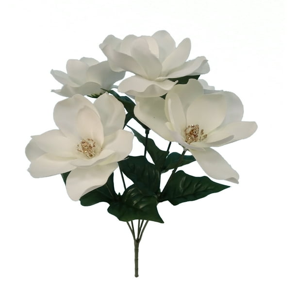 Artificial White Glitter Magnolia Flower Pick