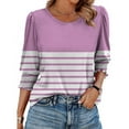 thumbnail image 6 of SOOMLON Womens 3/4 Sleeve Tops Petite Tunic Cotton Stretchy Tops Dressy Casual Crew Neck Shirts Cute Striped Graphic T Shirts 2025 Fashion Spring Summer Ladies Tops Loose Fit Outfits Pullover Pink S, 6 of 8