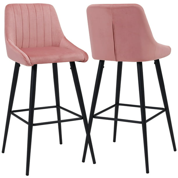 Velvet Upholstered Barstools, Pink Kitchen Island Stools With Backs