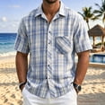 thumbnail image 2 of hoksml Men's Plaid Short Sleeve Button Down Shirts, Regular Fit Breathable Casual Shirt with Chest Pocket for Beach Daily Vacation, 2 of 5