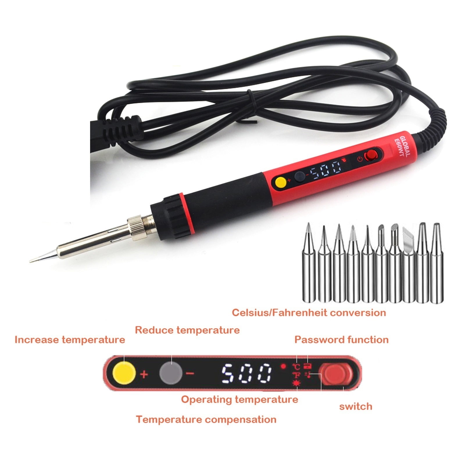 Electric Soldering Irons,Digital LCD Adjustable NC Thermostat Electric Soldering Iron, Handle Welding Repair +10 Pcs 900M Tips