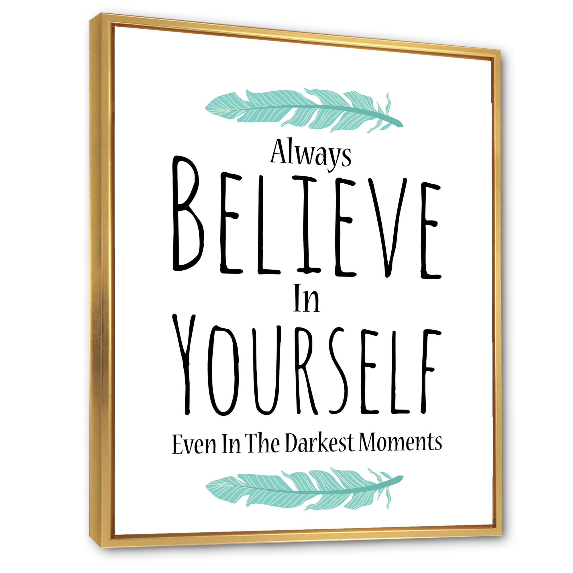 Designart 'Believe In Yourself Quote On White' Traditional Framed Canvas Wall Art Print