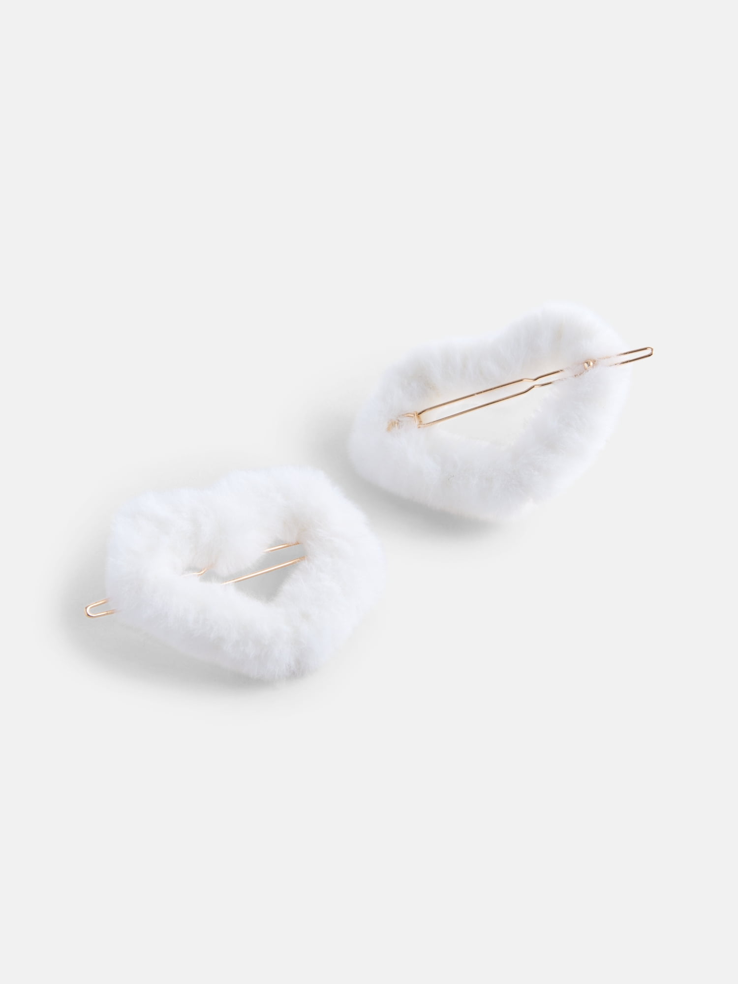 No Boundaries Women’s Faux Fur Heart Hair Clips, Ivory, 2 Pack, One Size
