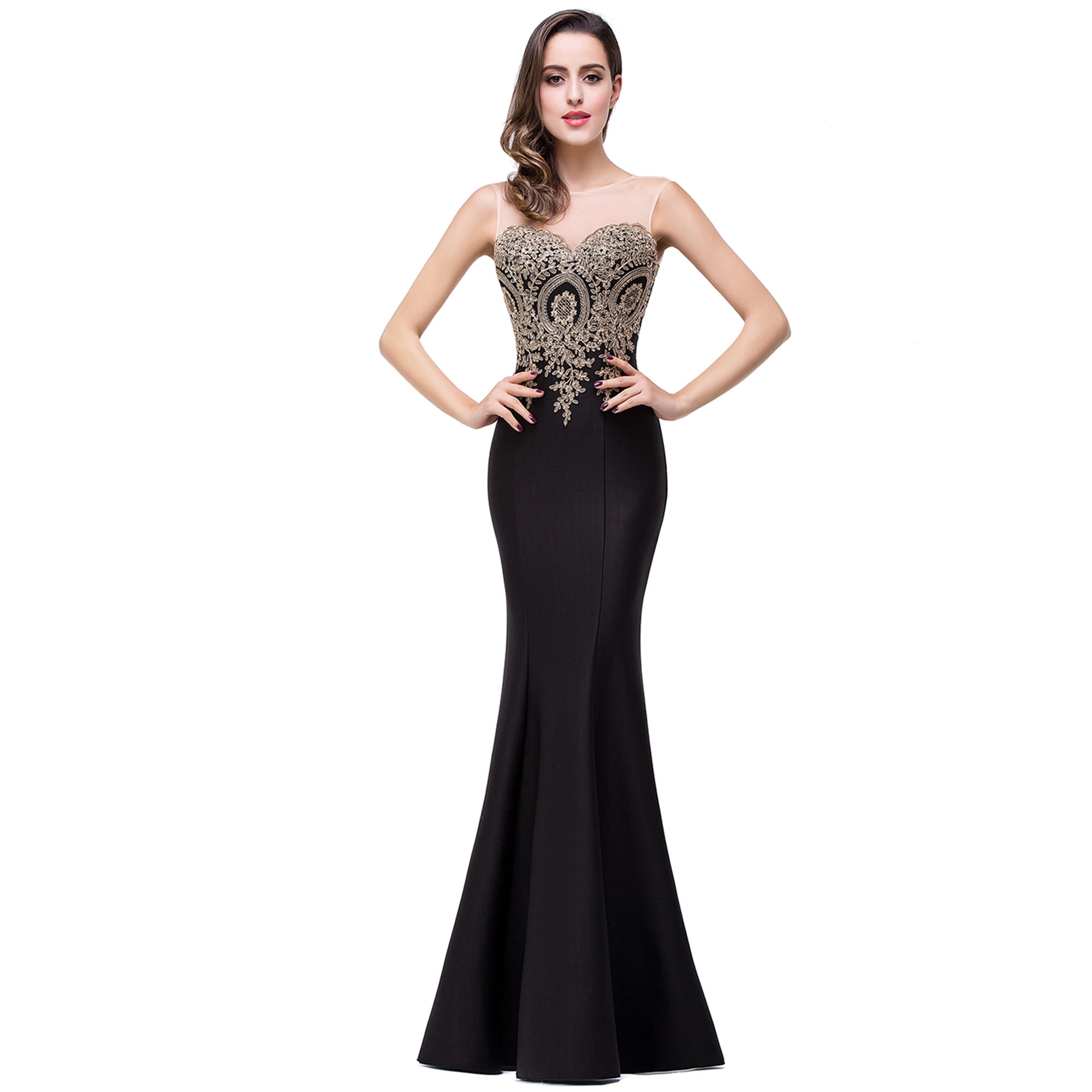 MisShow Black Lace Long Evening Dress Mermaid Prom Dresses XL Size ...
