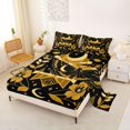 thumbnail image 2 of jejeloiu Western Vintage Moth Bed Sheets For Girls,Geometric Print Full Size Sheets,Black Gold,4pcs,1 Flat Sheet, 1 Fitted Sheet and 2 Pillowcases, 2 of 6