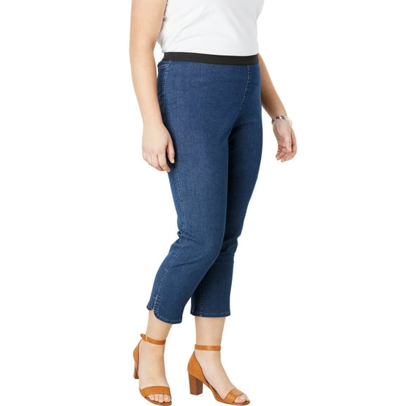 Jessica London Women's Plus Size Curved Hem Crop Stretch Jeans Capri Pants