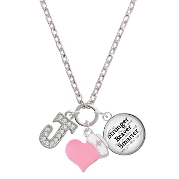 Delight Jewelry Silvertone Crystal Initial - J - Light Pink Heart Nurse Strong Zoe Necklace