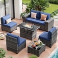 thumbnail image 2 of UDPATIO Patio Furniture Set with Fire Pit Table, Outdoor Patio Sofa Set With Wide Armrest, All-Weather Wicker Rattan Guest Set With Cushion And Glass Table And Waterproof Cover, Grey&Navy Blue, 2 of 8
