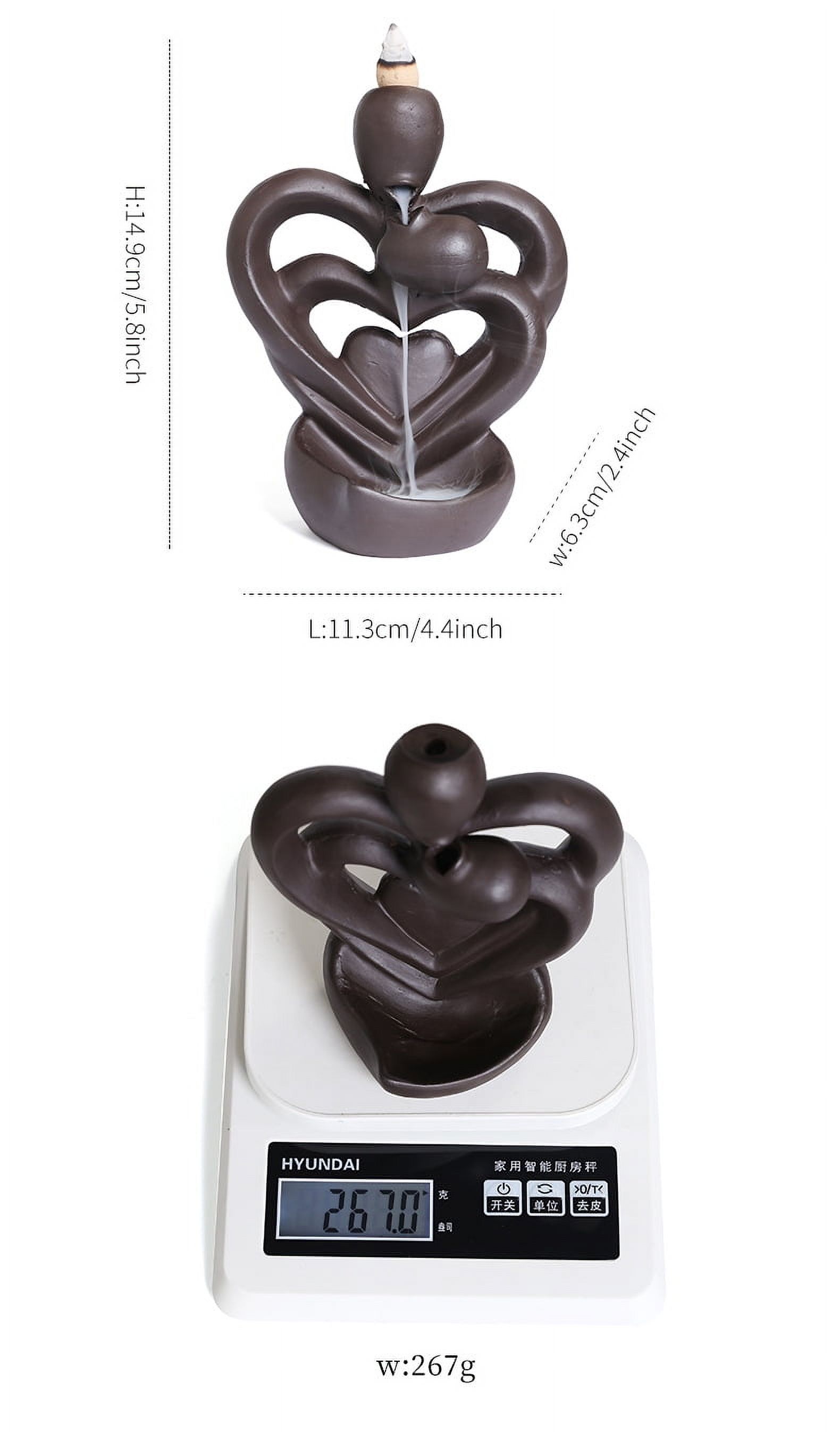 Unique 3 Heart-Shaped Backflow Incense Burner Creative Purple Clay Aromatherapy Waterfall Incense Furnace Holder for Home Decor