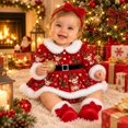 thumbnail image 2 of AWZXDE Baby Girl Christmas Skirted Romper Outfit Long Sleeve Plaid Dress Bodysuit With Rhinestone Buckle Belt For Xmas Family Photos, 2 of 6