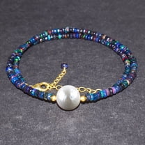 Black Opal-Pearl Full Beads Choker Necklace, Natural Gemstone, Healing Crystals and Stone, Birthstone, 14K Gold Plated 925 Sterling Silver Chain 18 inch, Premium Gift Jewelry, Necklaces for Women