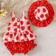 thumbnail image 5 of FINALGANG Baby Girls Three Piece Strawberry Outfit Set Strawberry Print Ruffle Hem Cami Top Striped Shorts Matching Sun Hat Summer Set For Daily Wear Trendy Outfit, 5 of 6