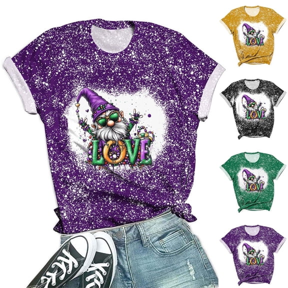 Jsaierl Valentines Day Shirts for Women Sweet Love Heart Graphic Tees Work Short Sleeve Blouse Round Neck Dressy Casual T-shirt Tops Spring Clothes for Women