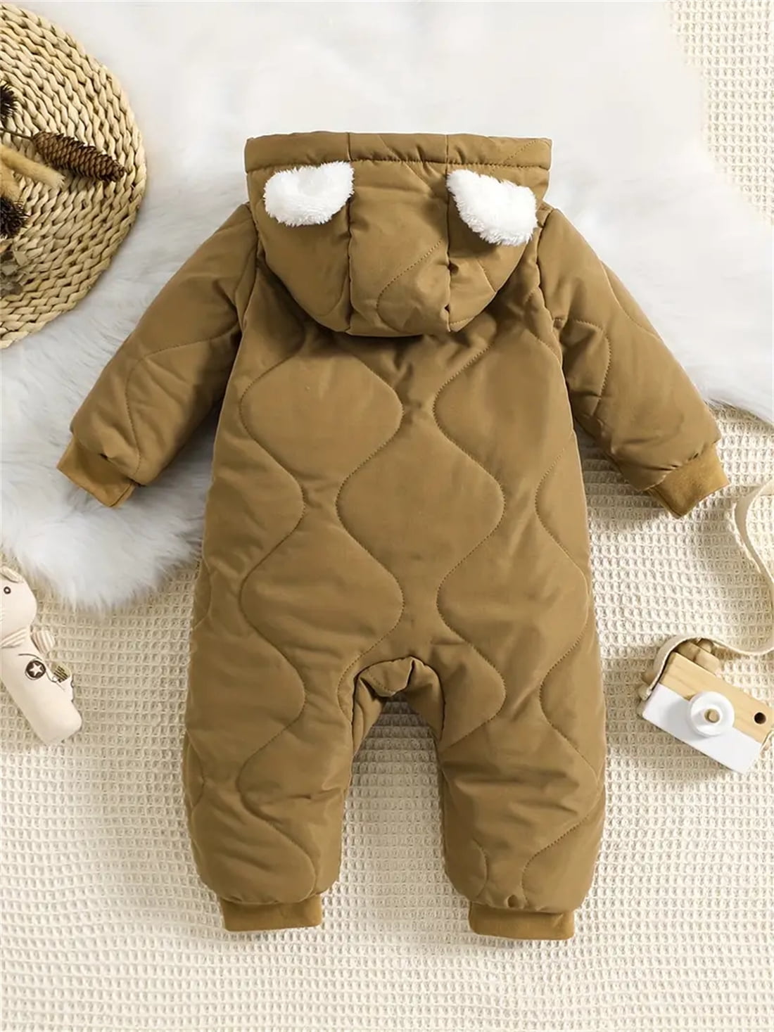 WIBACKER 3-24M Infant Hooded Thick Romper Long Sleeve Zipper Fleece Warm Winter Coat for Baby Toddler Boys Girls