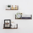 thumbnail image 6 of Floating Wall Shelves Set of 3, Rustic Wood Wall Mounted Storage Shelves with Triangle Metal Brackets, 6 of 7