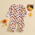 thumbnail image 6 of Weebloom Baby Girl Halloween Pumpkin Outfit Toddler Long Sleeve Cartoon Pumpkin Prints Rompers Jumpsuits 6-12 Months, 6 of 8