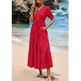 thumbnail image 4 of Vestido midi PRETTYGARDEN 2025 con cuello en V y manga corta rojo, 4 of 9