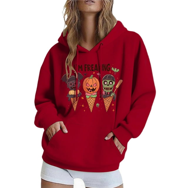 Chandails à Capuchon Rouges à Manches Longues pour Femmes Automne Hiver Entraînement Athlétique Heureux Festival Halloween Jogger à Capuche Ensembles Chandail Femmes 2025 Vêtements Mode TTG