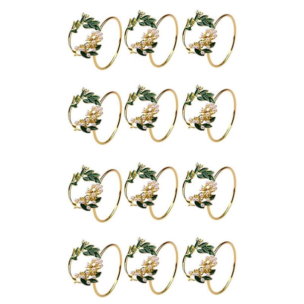 Anillo de Servilleta Anillos de Servilleta de Flor de Perla Dorada Juego de 12 Servilleteros de Metal para la Decoración de la Mesa de la Cena Del Banquete de Boda