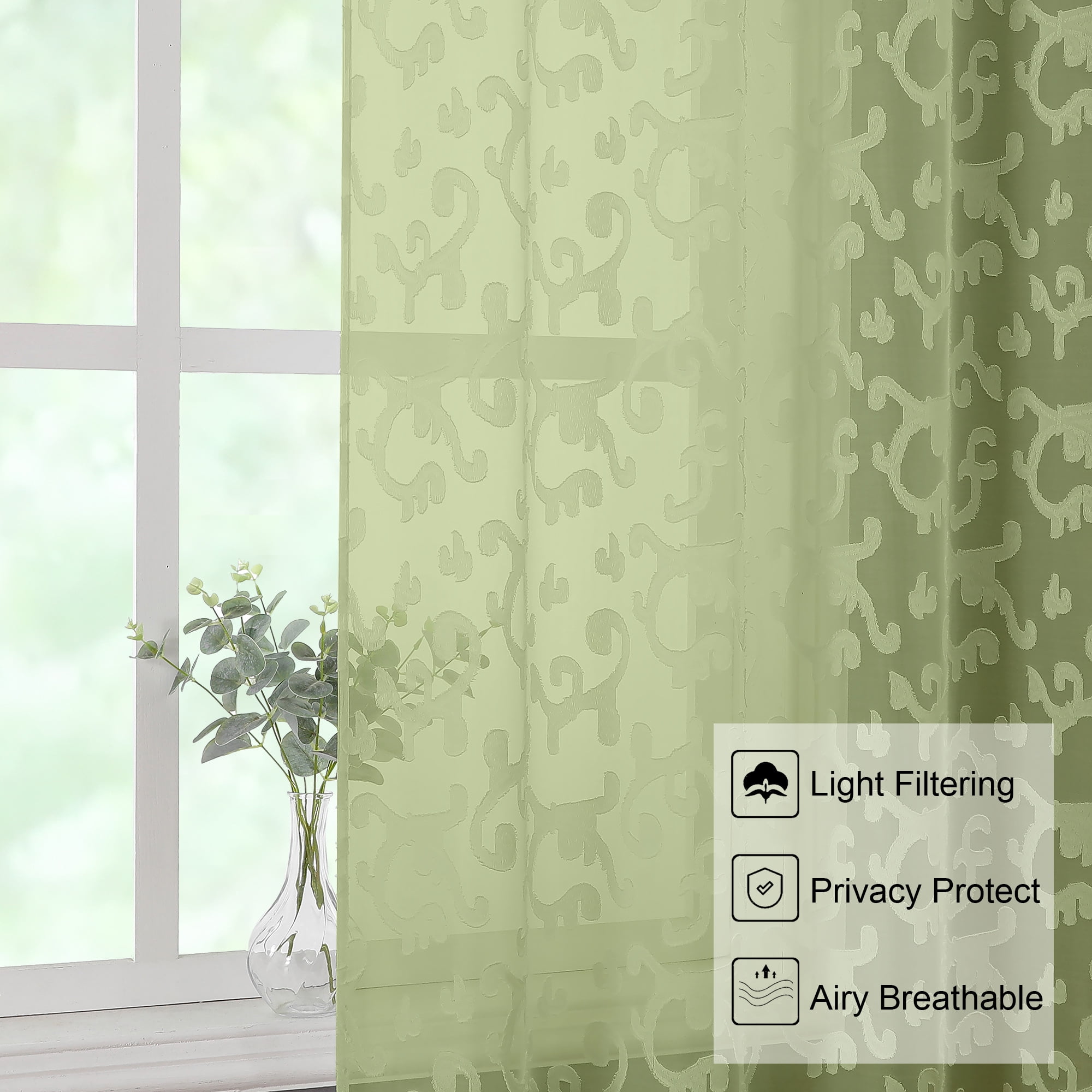 OVZME Green Clip Sheer Curtains 72 Inches Long, Dual Rod Pockets Airy Window Treatments Door Curtain(图2)