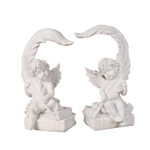 2x Figuras de estatua de ángel, esculturas de querubines decoración del hogar mesa de decoración del hogar adornos de plumas figuras de escritorio