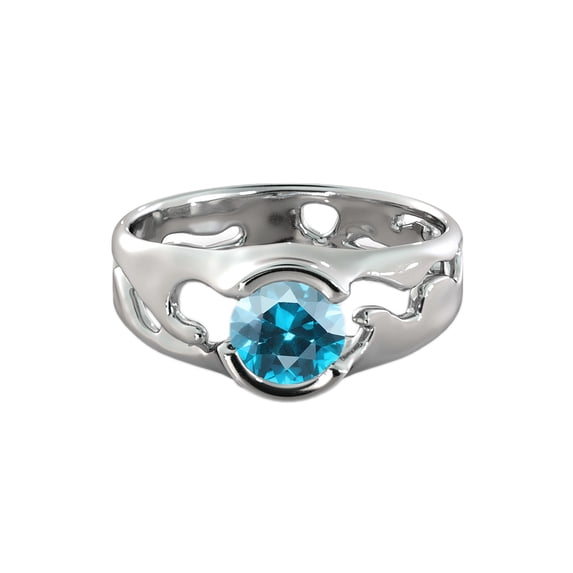 14K White Gold 1 CT Blue Topaz Ring Unique Solitaire Designer