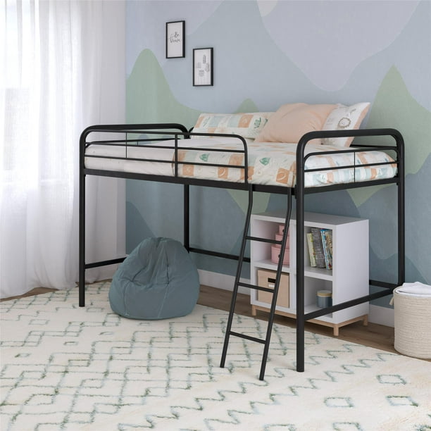 Dhp Junior Metal Loft Bed Twin Black, Acme Freya Loft Bed With Bookcase Ladder