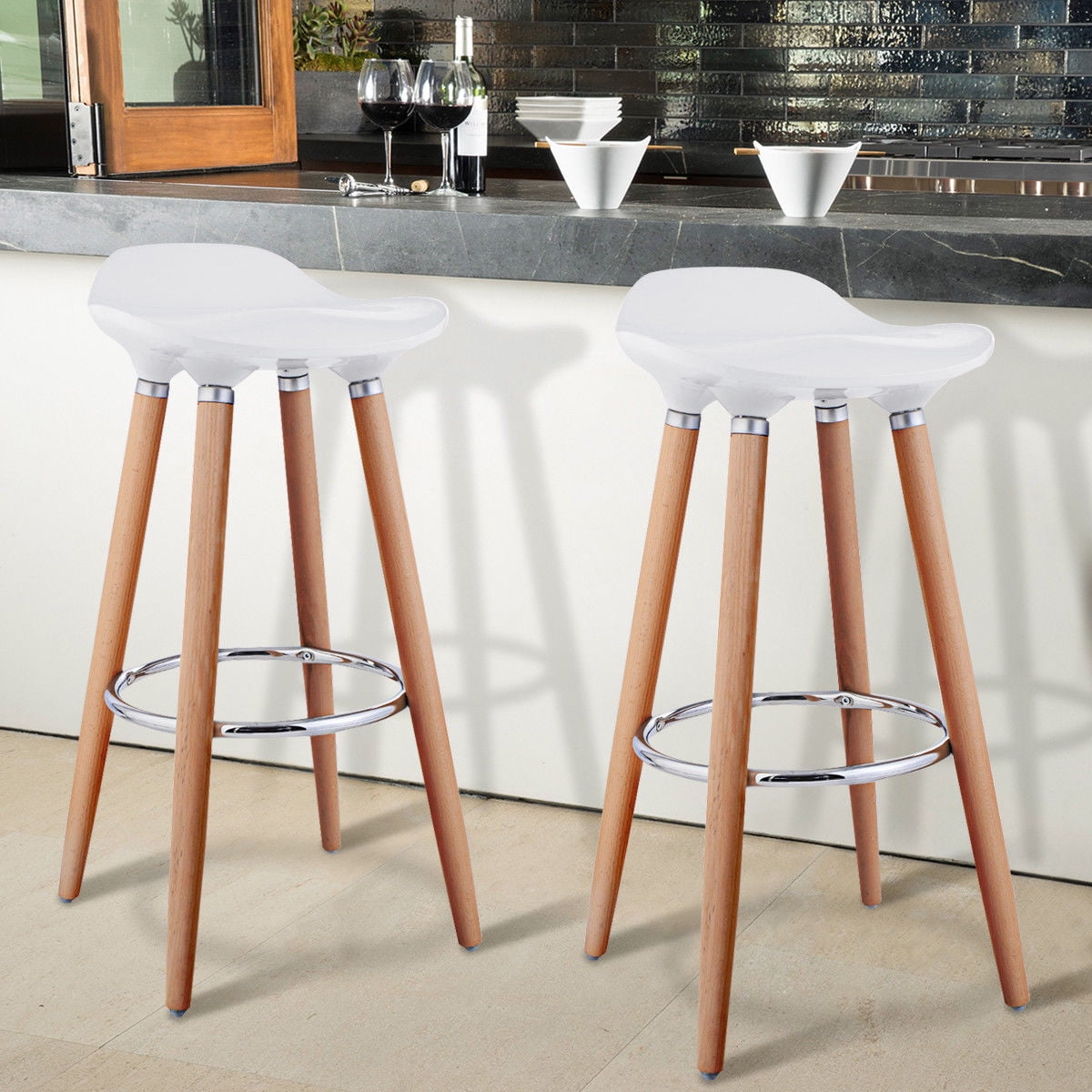 Set Of 2 Abs Bar Stool Breakfast Kitchen Dining Furniture W Wooden Set Of 2 Abs Bar Stool Breakfast Kitchen Dining Furniture W Wooden Legs