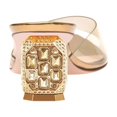 thumbnail image 4 of XYD Women Open Pointed Toe Transparent Strap Mules Slip on Studded Crystal Block Low Heels Fashion Party Slide Sandals Size 7 Gold, 4 of 4