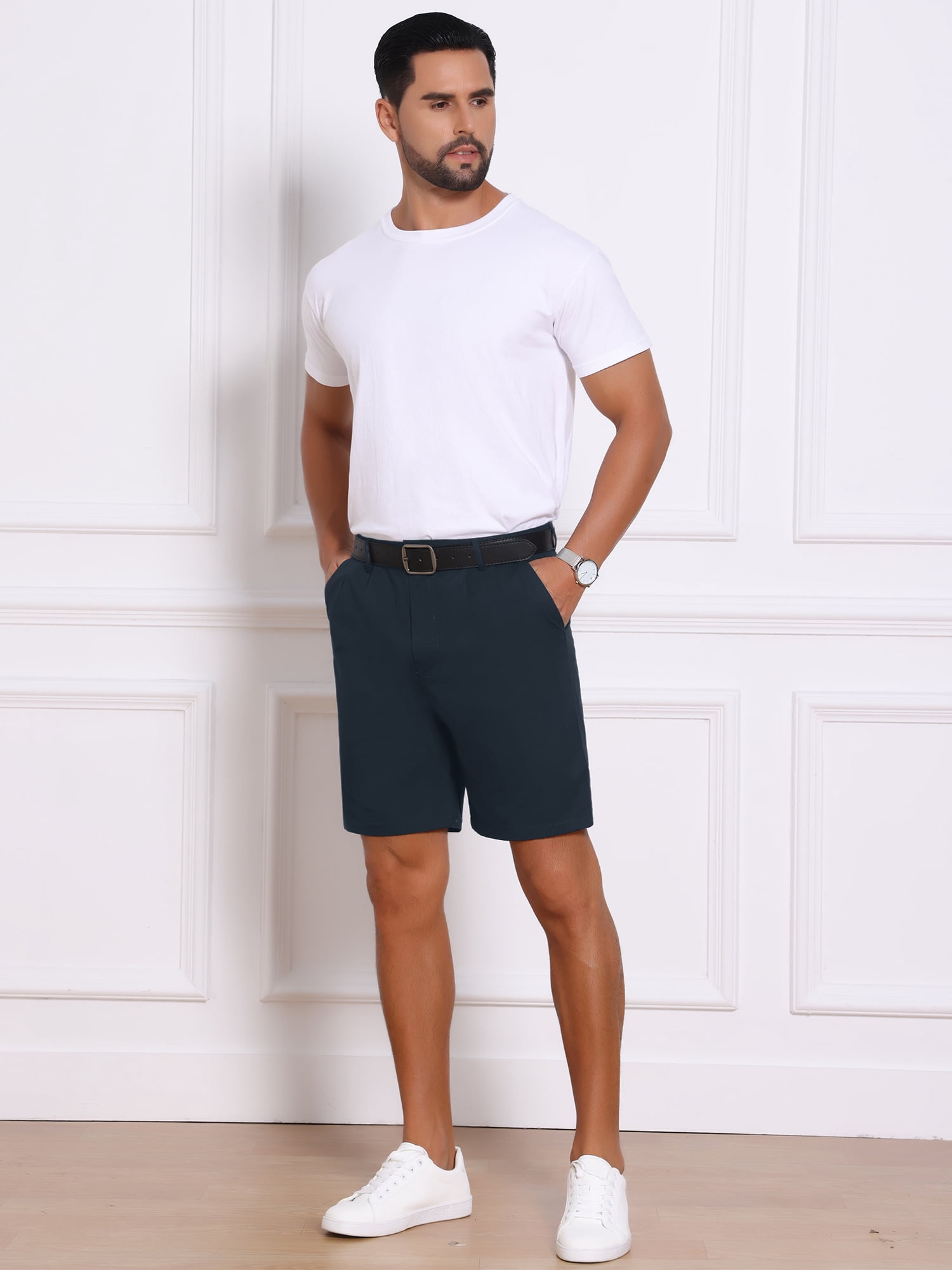 DARING DIVA Men's Above Knee Short Pants with Pockets Mid Waisted Shorts 30 Dark Blue